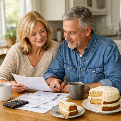 Ontario homeowners in their 50s reviewing second mortgage and debt consolidation papers at a kitchen table